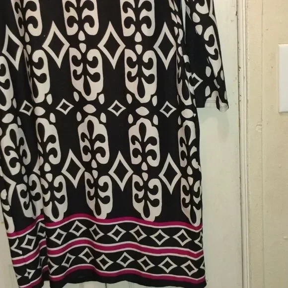 Tiana B. Long Sleeve Black and White Dress with Pink Trim - Picture 5 of 7